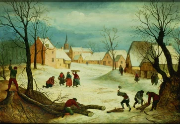 Winter Landscape with Peasants Chopping Wood